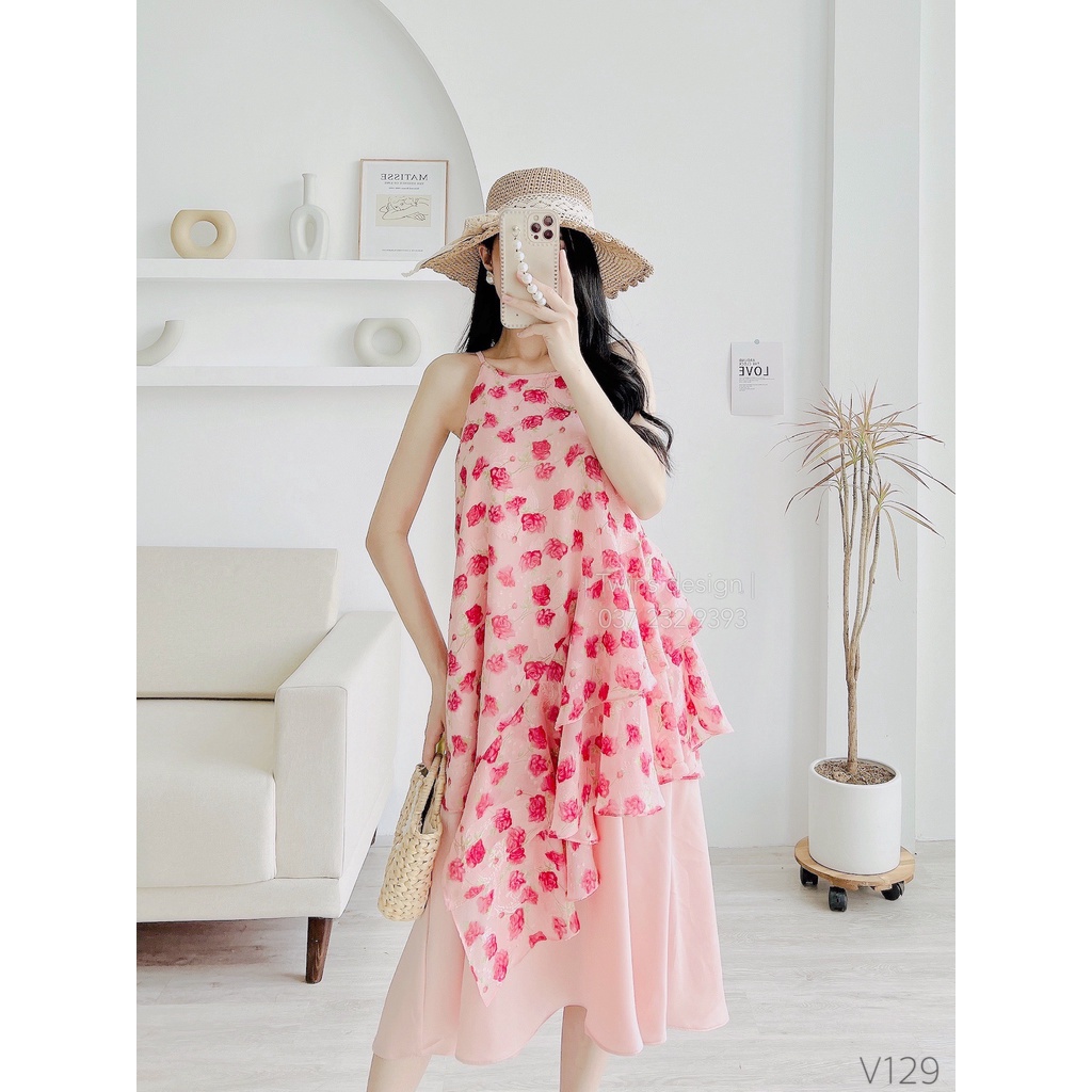 Váy hoa, váy yếm nữ TWINS STORE chất tơ hoa nổi, màu cực xinh - V129