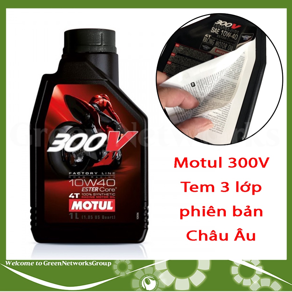 Dầu nhớt Motul 300V 10w40 1L (100% tổng hợp) SL MA tem 3 lớp Greennetworks