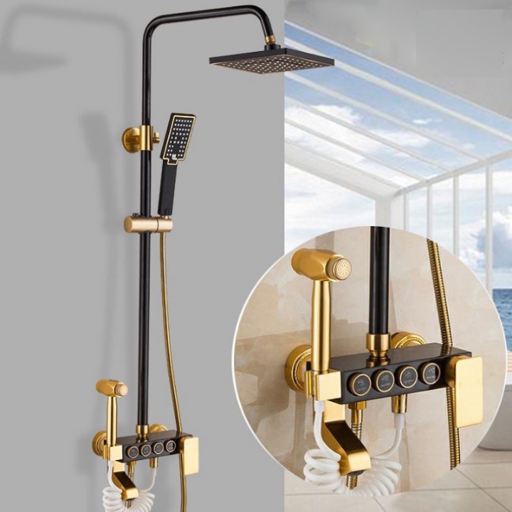 Cây sen tắm nóng lạnh MORALLY- BLACKGOLD - Vòi hoa sen tăng áp, sơn tĩnh điện thép không gỉ cao cấp - Bảo hành 12 tháng