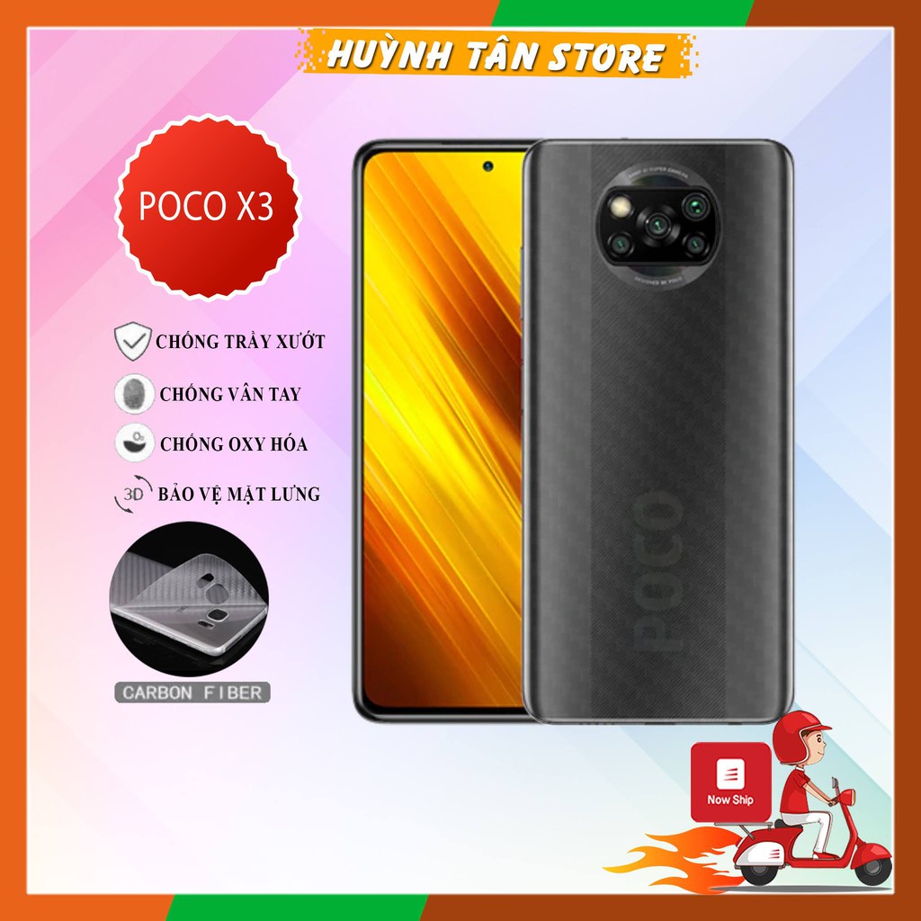 Miếng dán decal carbon mặt sau Xiaomi Poco X3 , X3 Pro chống trầy mặt lưng, chống bám vân tay