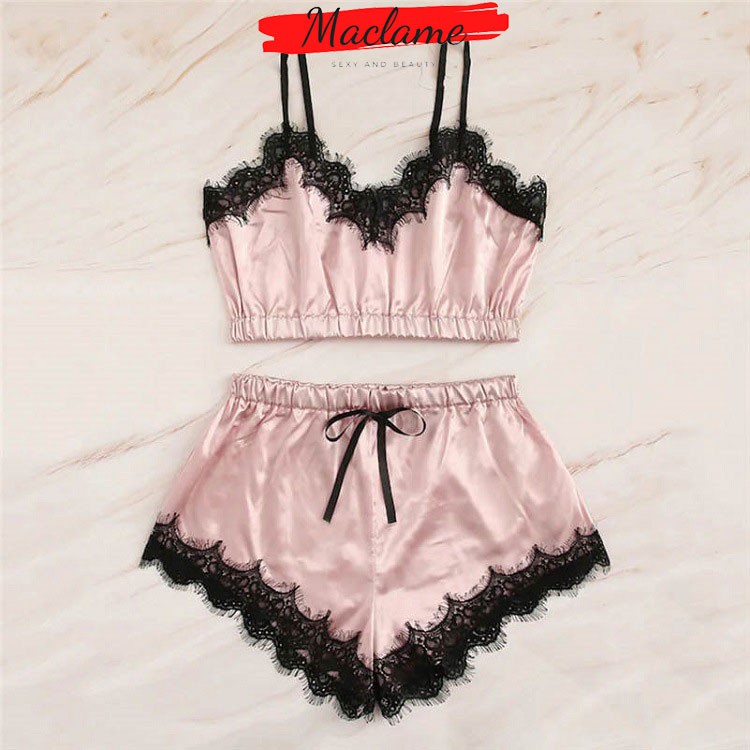 Bộ Đồ Ngủ Hai Dây Mát Mẻ Lụa Phối Ren Đi Chơi Đi Ngủ Đi Biển DN07