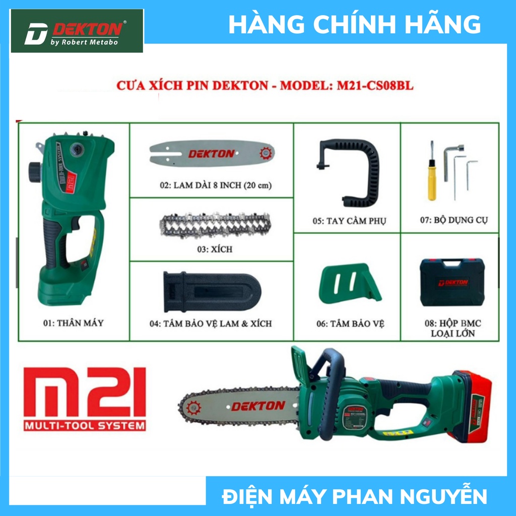 Máy cưa xích dùng pin Dekton 18V M21-CS08BL