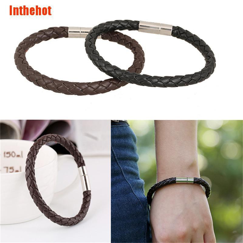 Vòng Tay Da Với Khóa Nam Châm Cá Tính Cho Nam Nữ