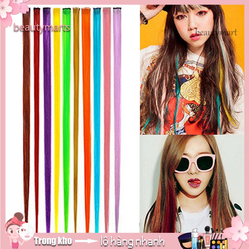 Tóc giả nối dài thẳng nhiều màu sắc bằng sợi tổng hợp cho nữ