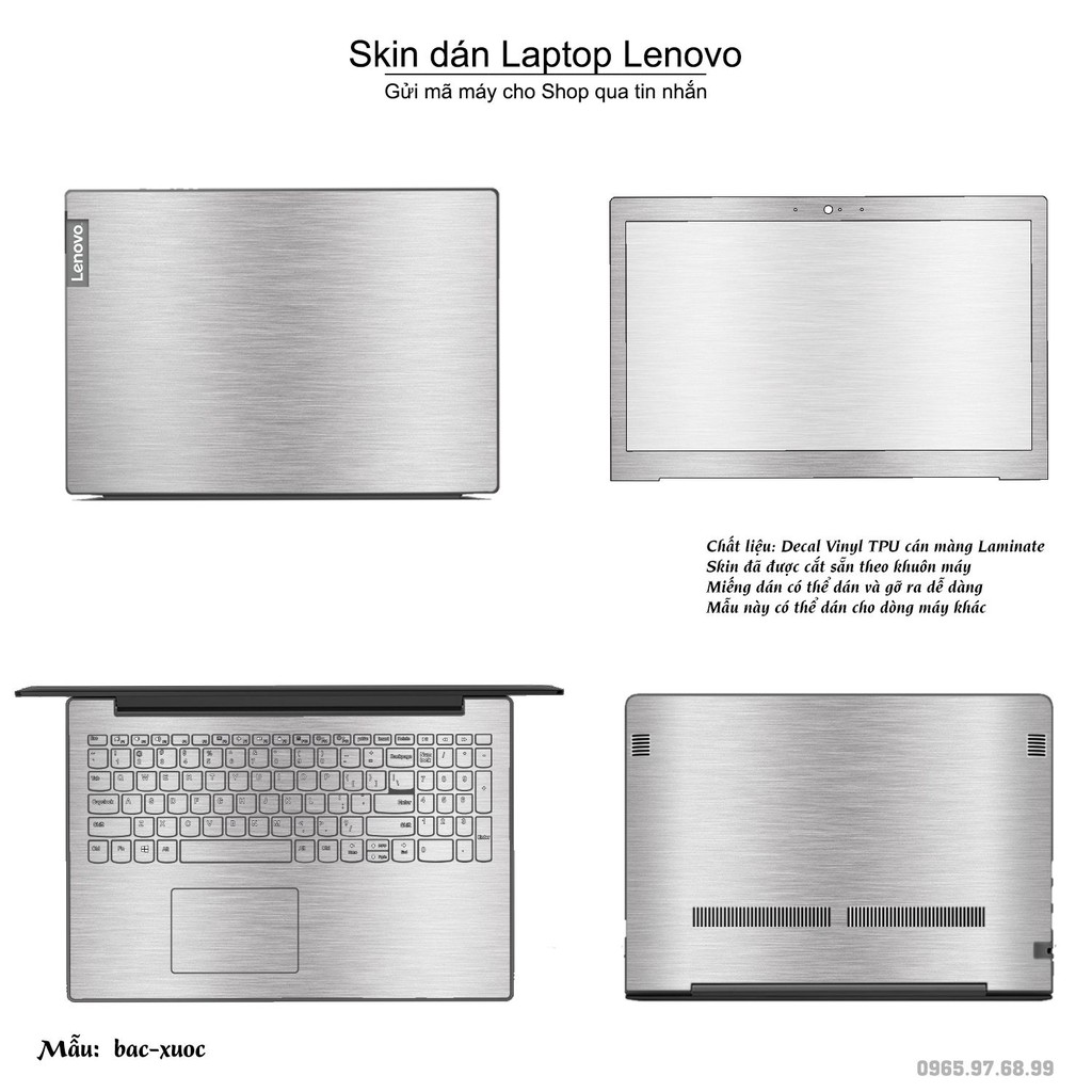 Skin dán Laptop Lenovo màu bạc xước (inbox mã máy cho Shop)