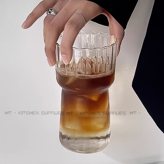 Cốc thủy tinh cafe chịu nhiệt dáng trụ tầng vân sọc