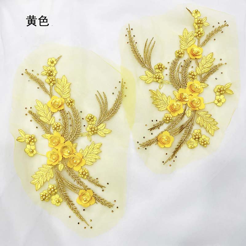 1 Cặp Miếng Vải Ren Thêu Hoa 3D Đính Hạt Cườm Trang Trí Áo Đầm