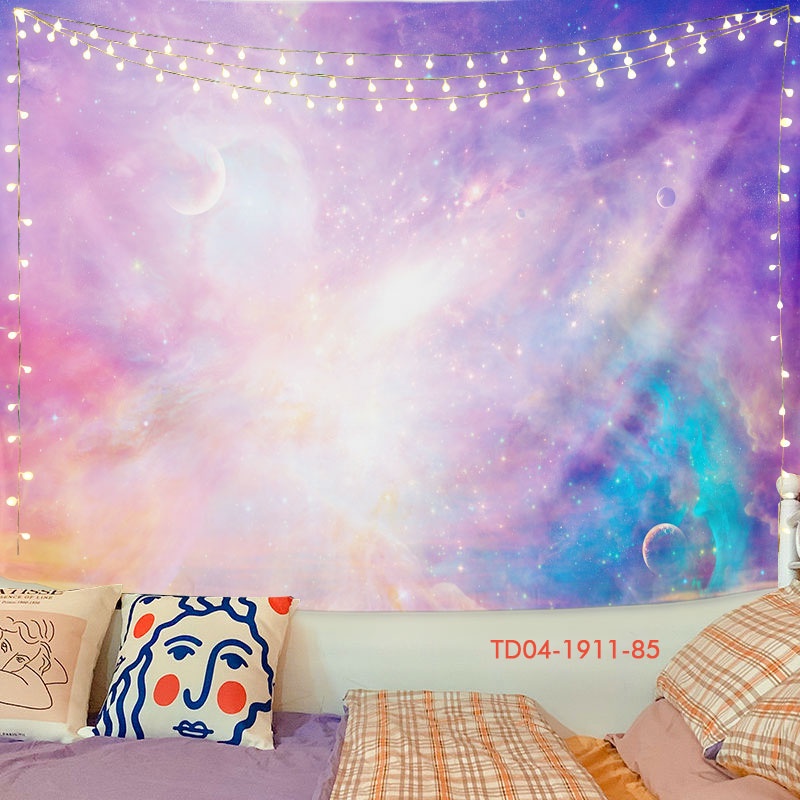 Tranh vải treo tường decor Tín Phát, vải treo tường phông nền mặt trăng, thiên hà cho không gian chill