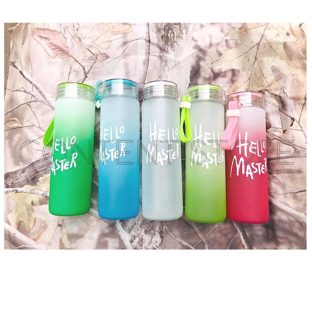 Bình Nước Thủy Tinh Hello Master Chai To 450ml Siêu Hot Có Dây Cầm