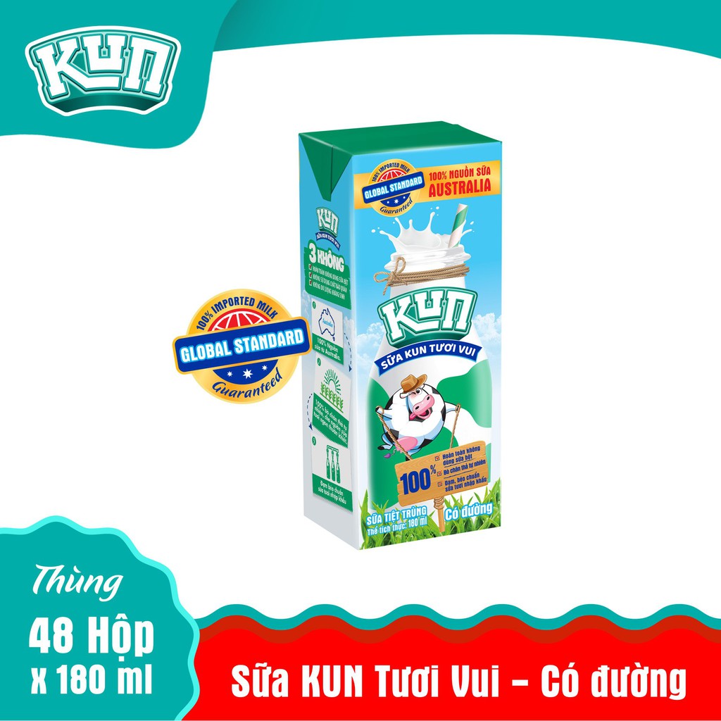 Sữa Kun tươi vui có đường 180ml thùng 48 hộp