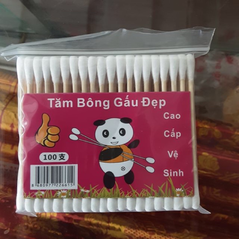 Tăm Bông Cán Gỗ Gấu Đẹp ( Gói 100 Que ) Chất Lượng