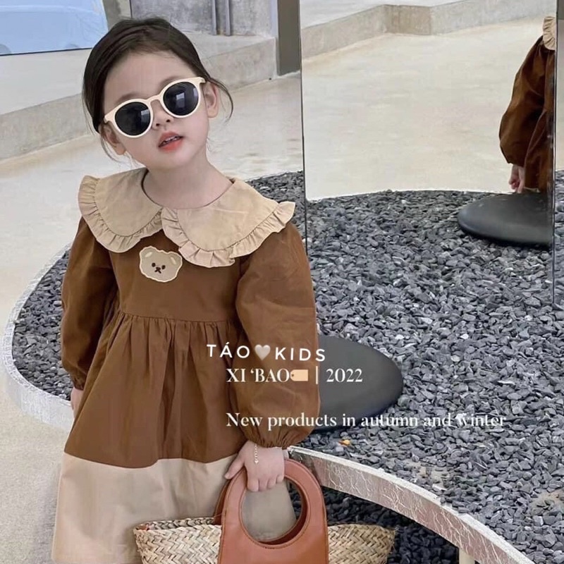 Váy bé gái VINTAGE Hàn Quốc tone nâu dễ phối Đầm tiểu thư cho bé 1 2 3 4 5 6 7 tuổi