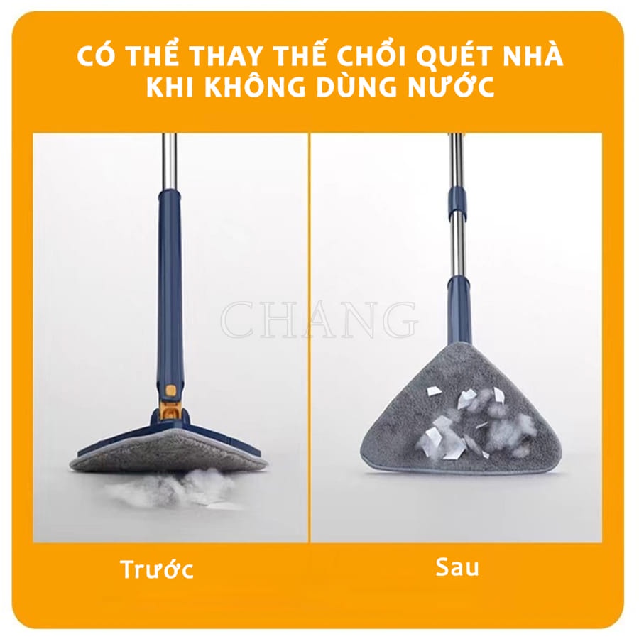 Chổi Lau Nhà Tự Vắt Đa Năng, Cây Lau Sàn, Trần Nhà, Lau Kính Hình Tam Giác Tự Vắt Xoay 360 Độ Thông Minh