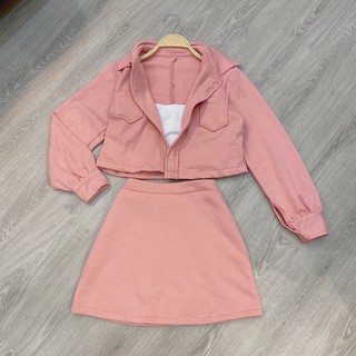 (HÀNG CÓ SẴN)SET KHOÁC CROP + CHÂN VÁY FORM A 💋