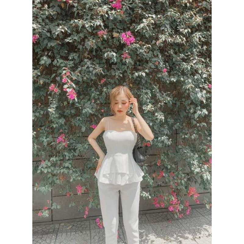 Set quần ôm + áo hai dây peplum