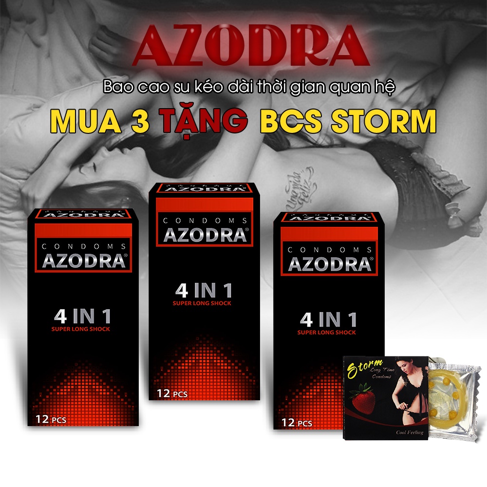 [Tặng BCS Storm 7 Bi - Gai] Combo 3 Hộp 36 Cái - Bao Cao Su Azodra 4 in 1 Chính Hãng Thái Lan - Chống Xuất Tinh Sớm