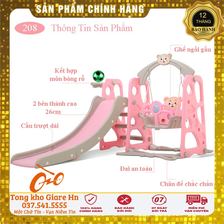 Cầu trượt xích đu cho bé, Bộ cầu trượt cao cấp, 4 trong 1 tặng kèm bóng rổ phù hợp trẻ em 2 - 8 tuổi