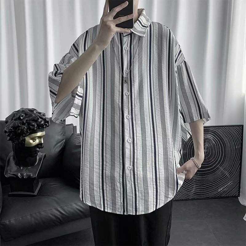 Áo thời trang họa tiết sọc ngắn tay cho nam