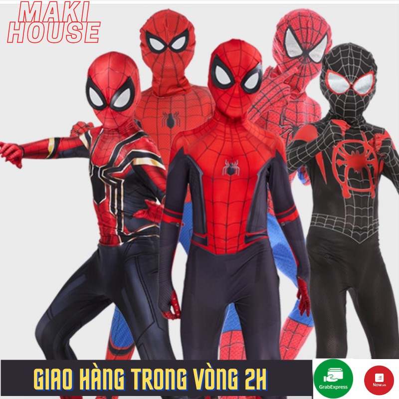 Quần áo người nhện halloween hoá trang siêu nhân trẻ em Maki