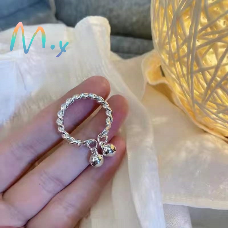 Nhẫn nữ hợp kim màu bạc đính chuông Hàn Quốc