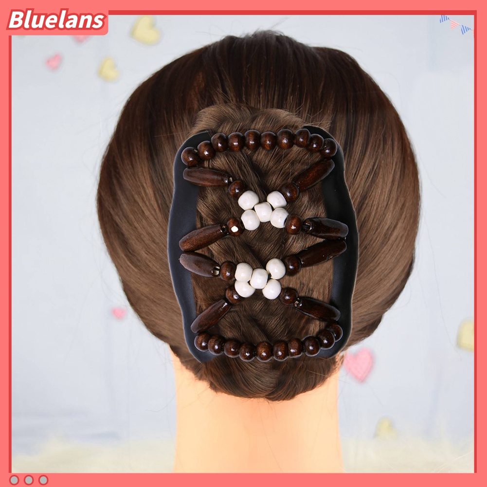 Lược Cài Tóc Bằng Gỗ Đính Hạt Hai Đầu Tạo Kiểu Tóc Cho Nữ 48h