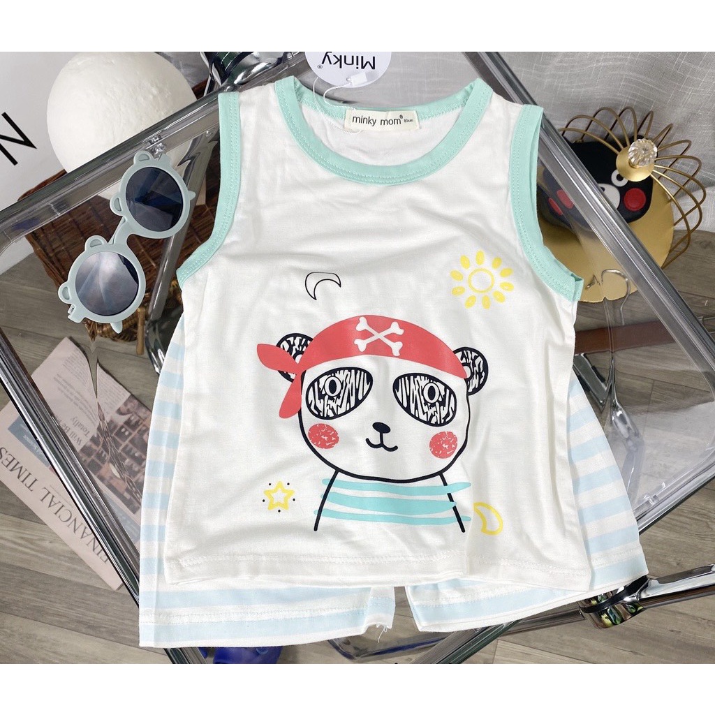 [Sz Đại] Bộ Ba Lỗ Bé Trai,Bé Gái Minky Mom Vải Thun Lạnh In Hình Động Vật Phối Quần Sọc, Bộ Quần Áo Cho Bé Mặc Nhà -BLD1