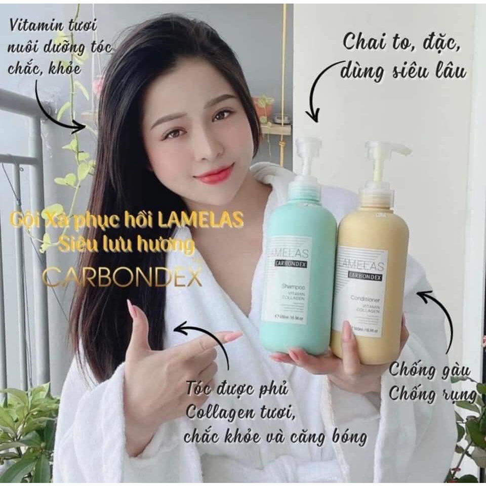 Bộ Gội Xả Lamelas Carbondex 500ML Chính Hãng | Phục Hồi Hư Tổn, Giảm Gãy Rụng, Hạn Chế Sơ Chẻ Ngọn