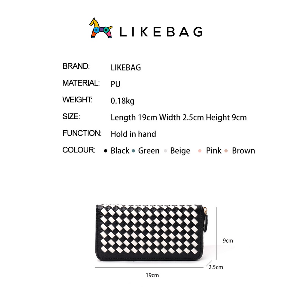 Ví nữ cầm tay basic dáng dài LIKEBAG họa tiết da đan 225ST7110 - LIBAGI