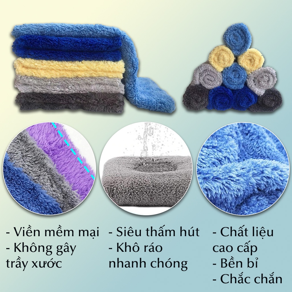 Khăn lau ô tô xe hơi cao cấp TINTIN AUTOCARE lông cừu dày siêu mềm siêu thấm nước gấp 5 lần trọng lượng khăn
