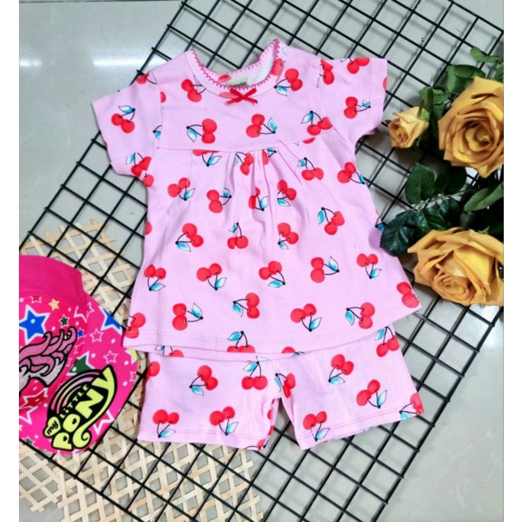 Bộ tay ngắn quần ngố bé gái thun cotton borip