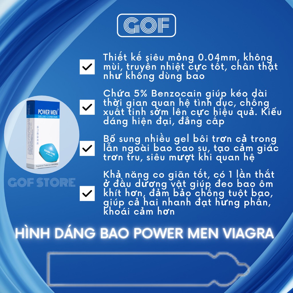 Bao cao su Power men viagra chống xuất tinh sớm Hộp 12 bao- Chính Hãng - GoF Store