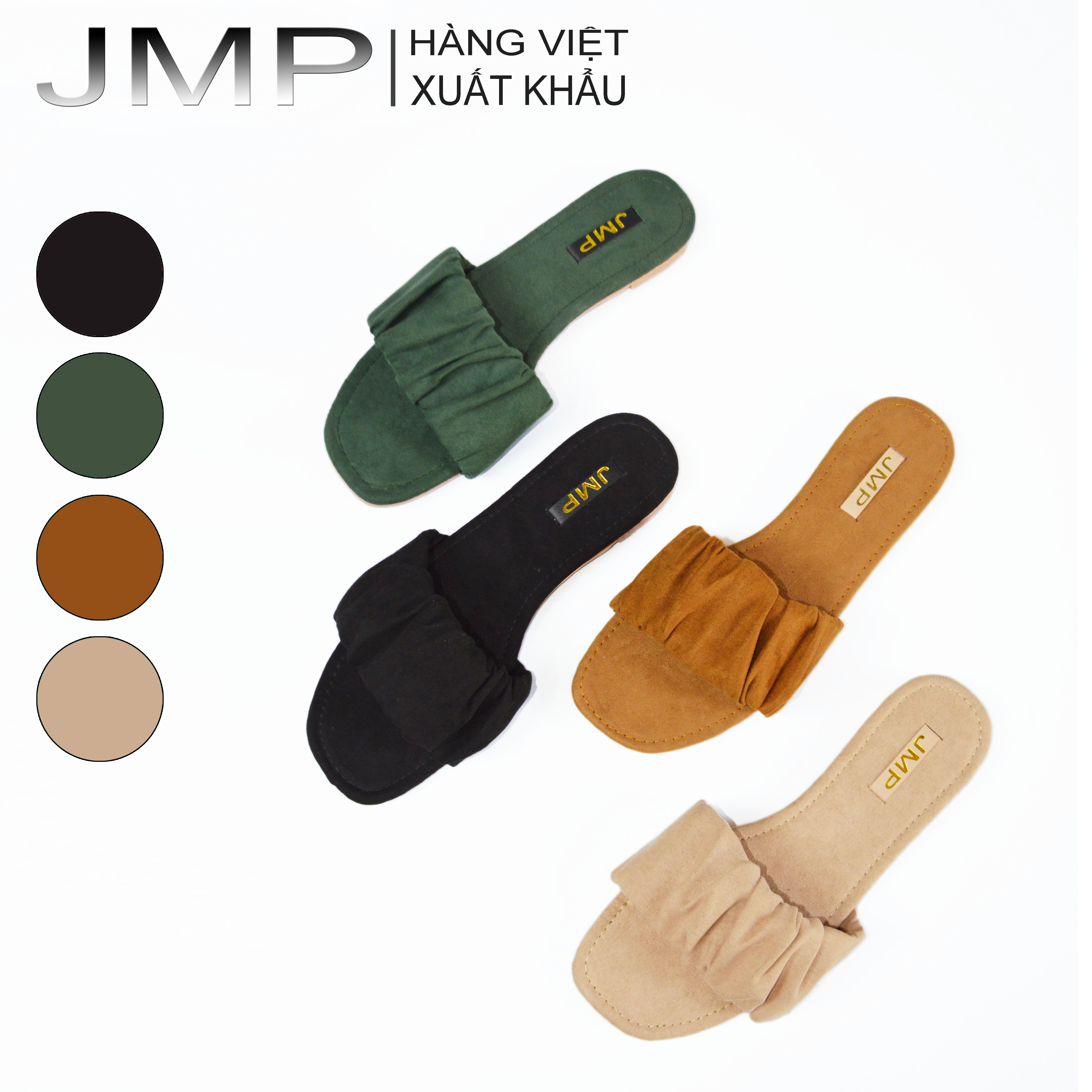 JMP - Dép Đế Bệt Da Nhún quai ngang cao 1cm cho cô nàng nữ tính - DE58