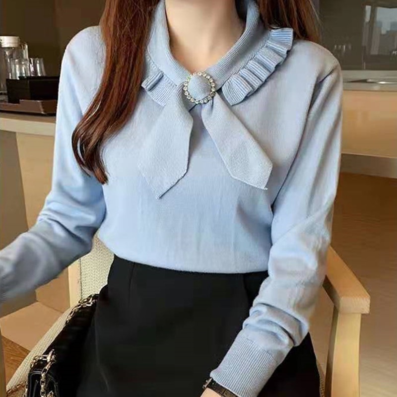 SUXI Áo Dệt Kim Tay Dài Dáng Rộng Màu Sắc Đơn Giản Phong Cách Vintage