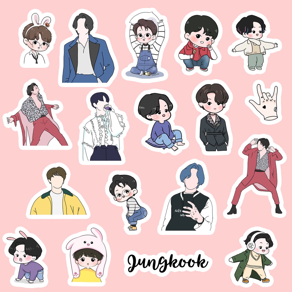 Sticker BTS Jungkook chibi trang trí sổ laptop điện thoại