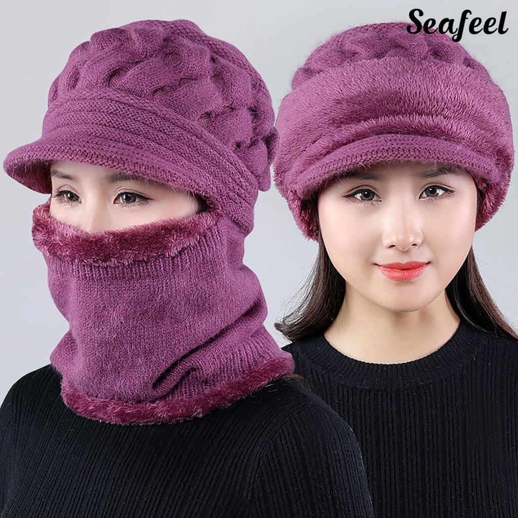 Set Mũ Len Trùm Đầu Và Khăn Quàng Cổ Thời Trang Mùa Đông Dành Cho Nữ