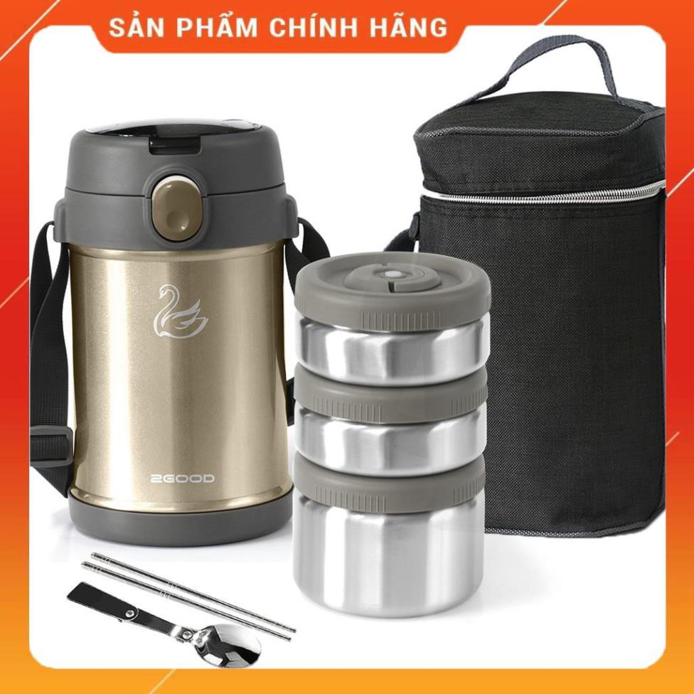 Bộ hộp cơm giữ nhiệt 2GOOD Màu Vàng  - Kèm Muỗng và Đũa Inox 304