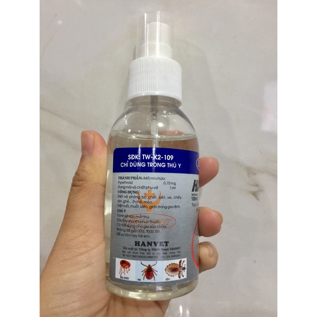 HANTOX Spray Xịt ve, bọ chét, rận, ghẻ ở chó, mèo, thú cảnh [Chai 100ml]