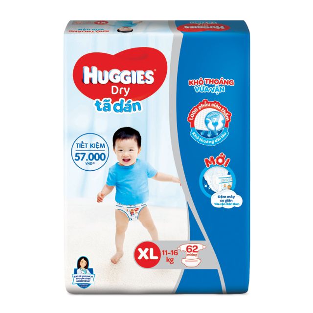 Tã dán Huggies size XL 62 miếng