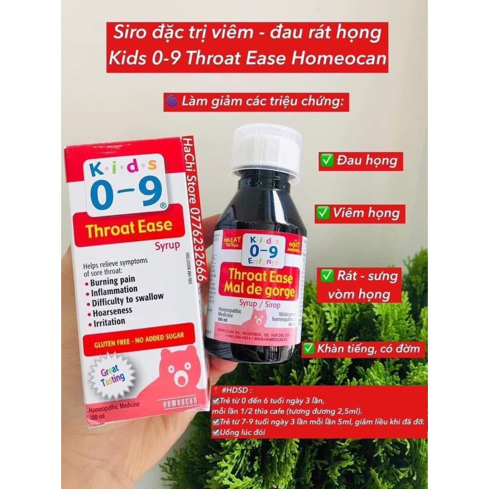 Siro Throat Ease 100ml cho bé từ 0-9 tuổi