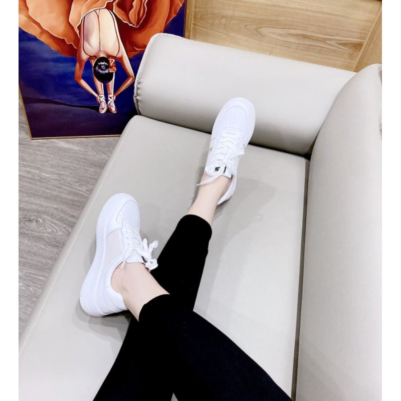 pv(VIDEO) Giày Thể Thao Nữ Trắng Pha Lưới Đính Đá Ngọc Đế 3p Mềm Êm Fullbox Cao Cấp