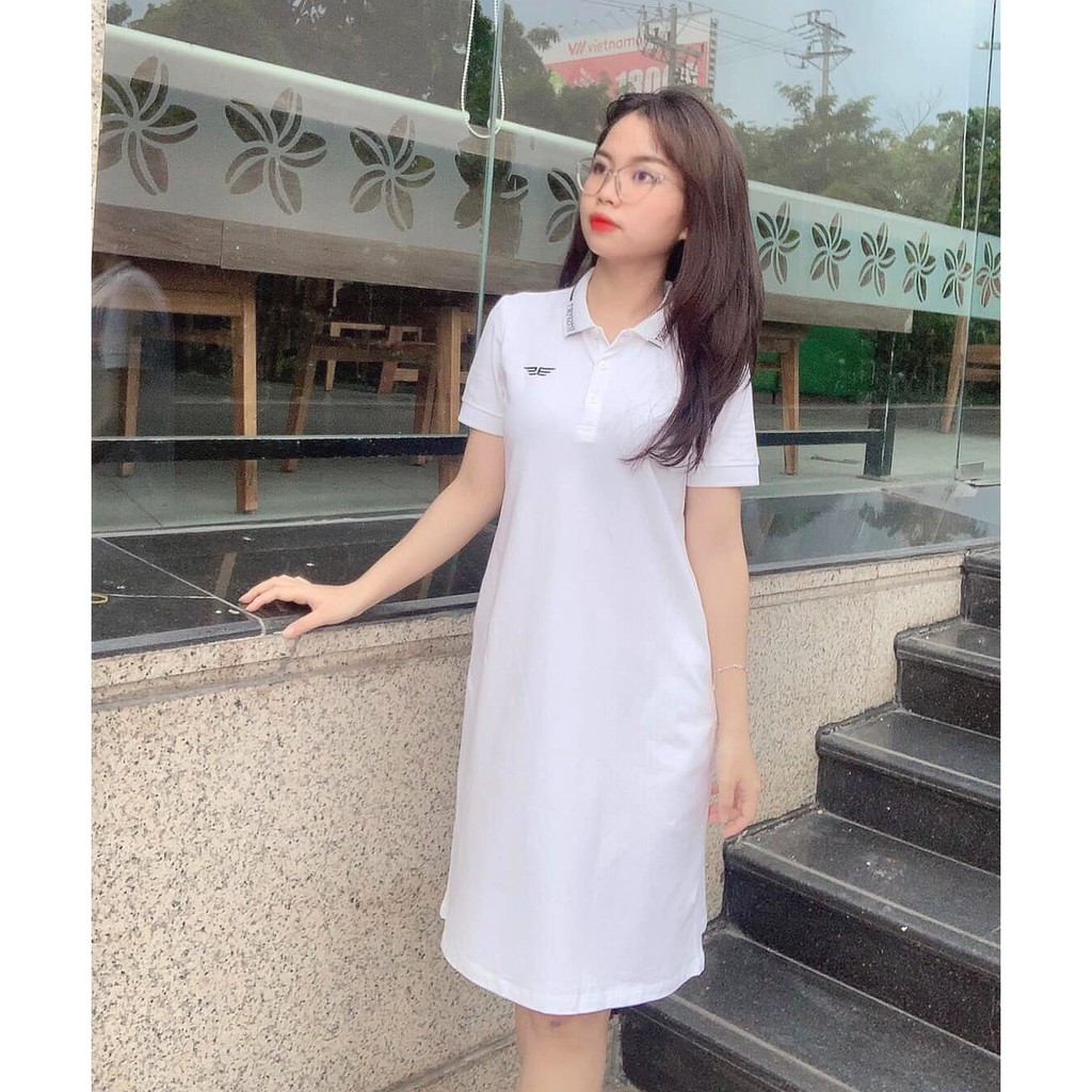 Đầm Polo dáng suông nữ vải cotton cá sấu cao cấp, chuẩn form, cổ phối UCO thêu chữ họa tiết 𝟰𝟬𝟲𝟭- 𝗘𝗠𝗦𝗣𝗢