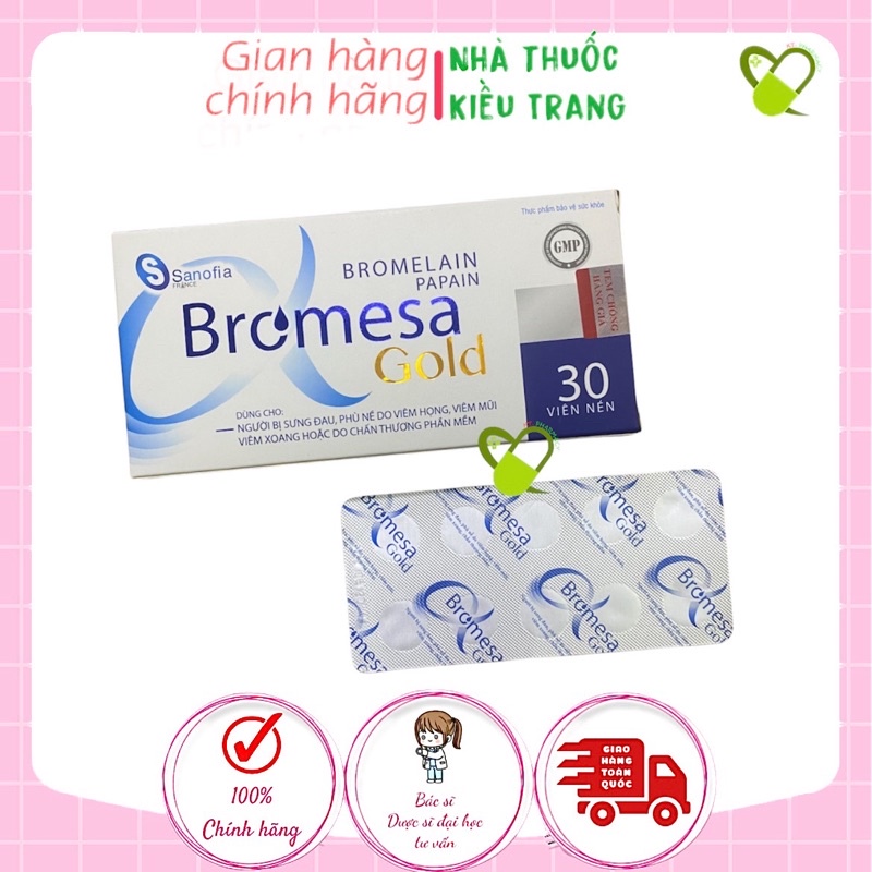Bromesa Gold - Giúp làm giảm tổn thương mô mềm, phù nề, sưng tấy - Hộp 30 viên