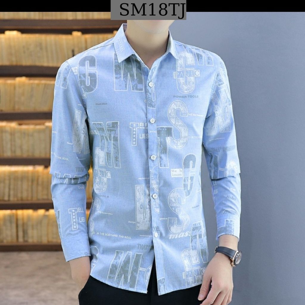 Áo sơ mi nam tenji sm18tg sơ mi nam chất lụa dài tay cao cấp xanh tb 3d thời trang tenji store 6(44 - 73kg)