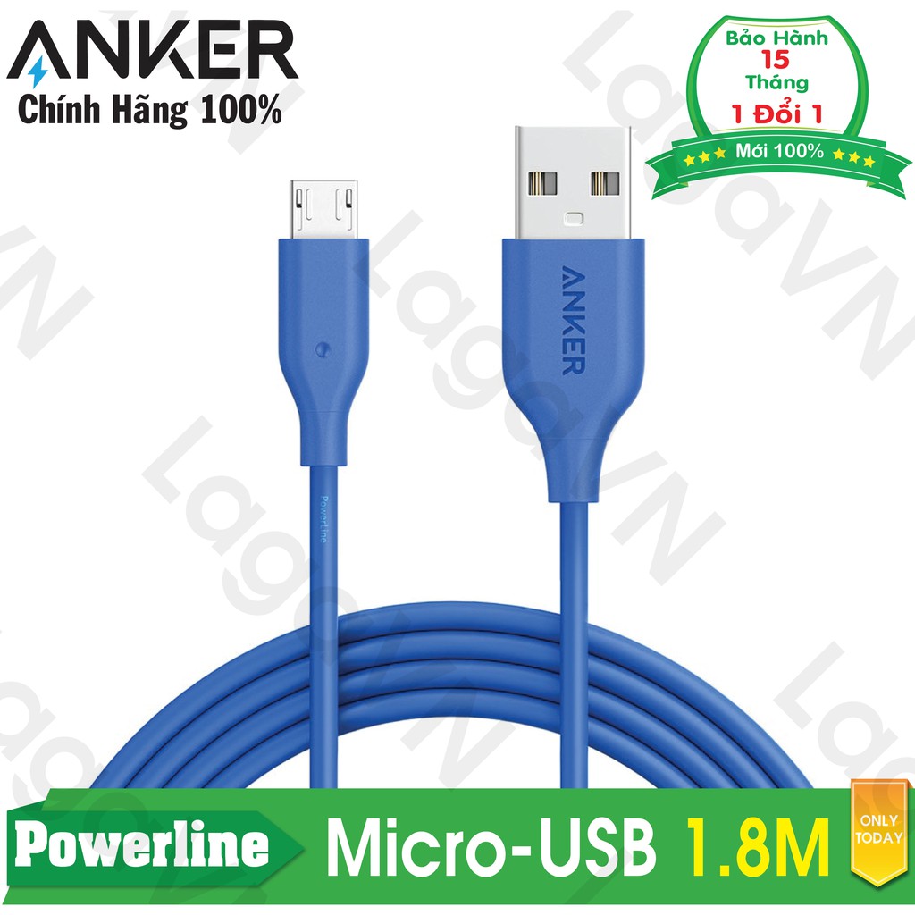 [Freeship toàn quốc từ 50k] Cáp sạc siêu bền ANKER Powerline Micro-USB 1.8m cho Android (Xanh dương)