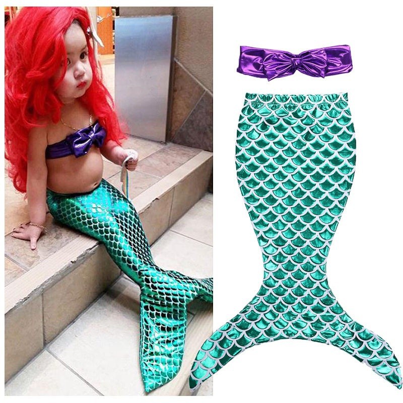 ღ♛ღBaby Girls Little Mermaid Tail Bikini Set Swimsuit Swimwear Bathing Summer Beach