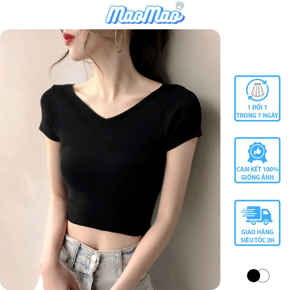Áo Cổ Tim nữ 2 chiều vải cotton co giãn  Áo croptop cổ tim ngắn tay ulzzang Hàn Quốc C20 - MaoMao