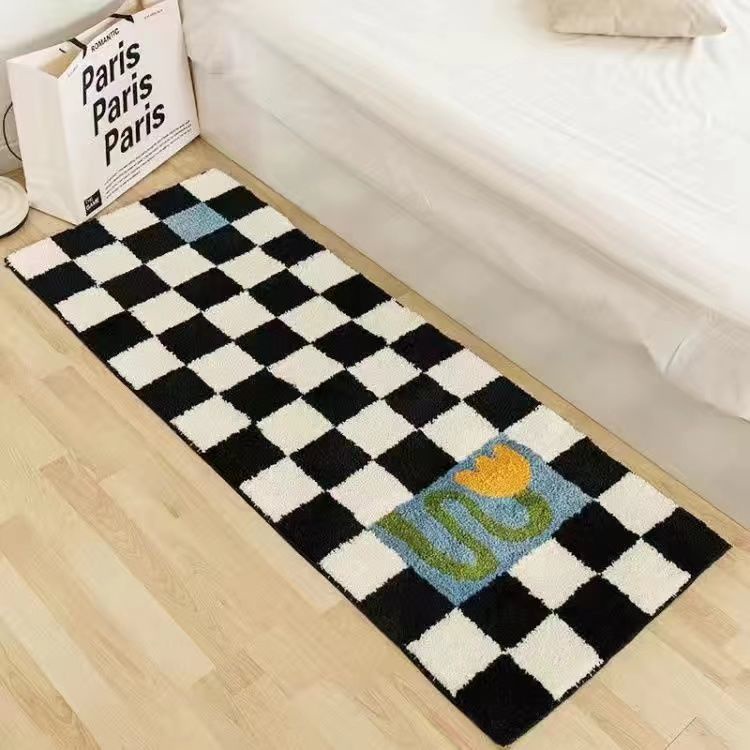 Thảm Lông Trải Sàn Phòng Khách / Ngủ Màu Trắng Đen Phong Cách Bắc Âu