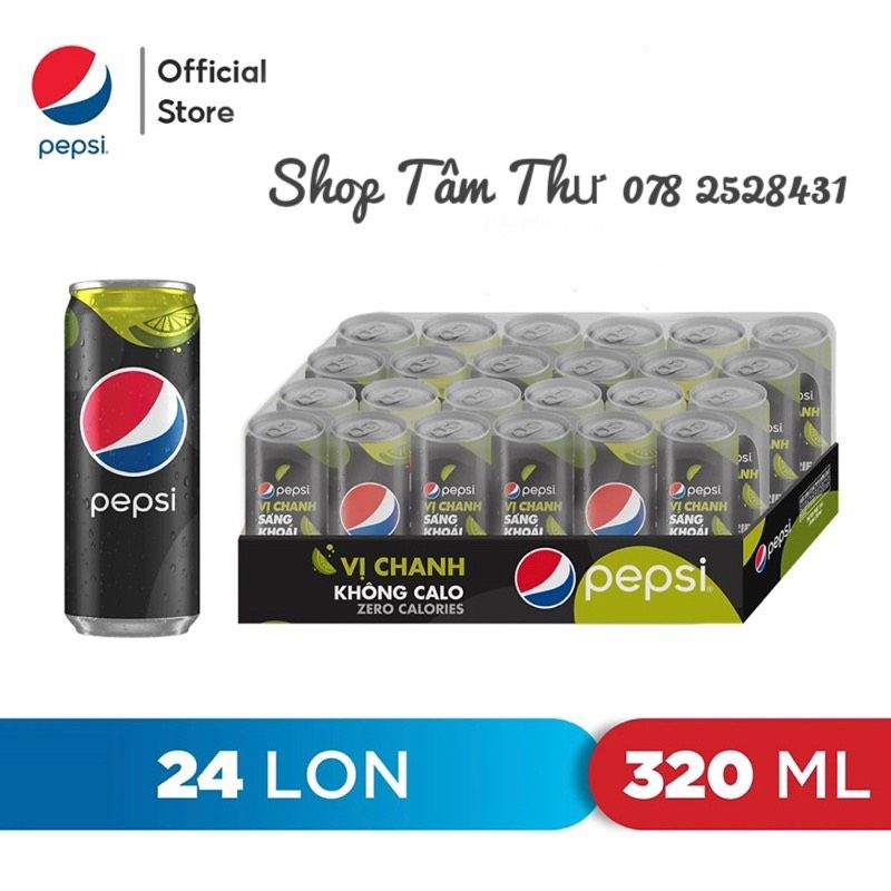 Thùng 24 lon Pepsi không calo vị chanh