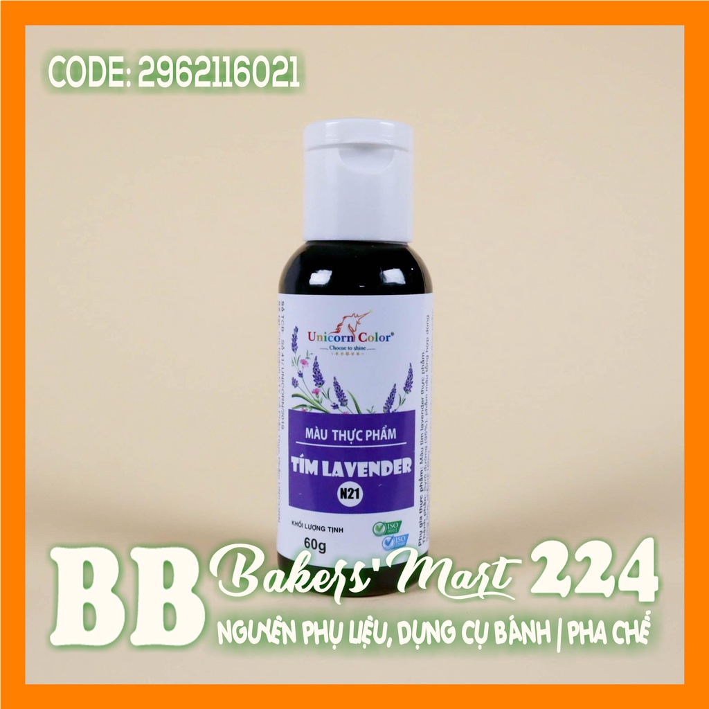 60gr - A21 Màu TÍM LAVENDER thực phẩm làm bánh dạng NƯỚC SIRO Unicorn