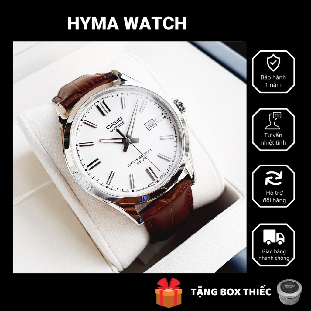 Đồng hồ nam dây da cao cấp Casio MTS 100L-7AV kính Sapphire - pin 10 năm Bảo hành 1 năm Hyma watch